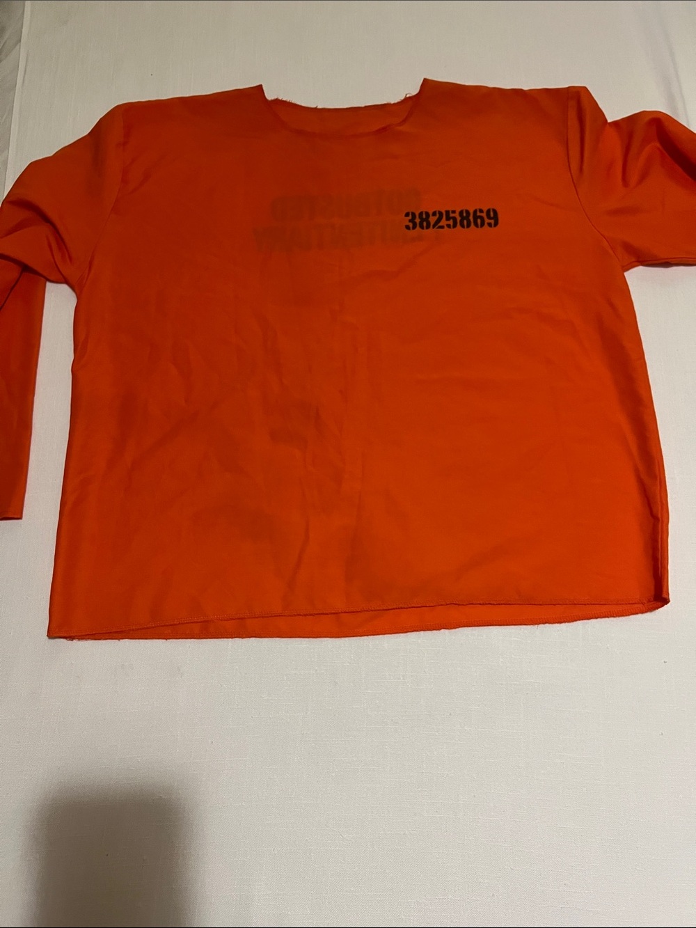 Adult Halloween Orange Long-Sleeve Inmate Graphic Top